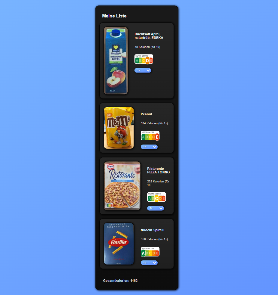 Vorschaubild meiner Kalorien-Tracker Seite.